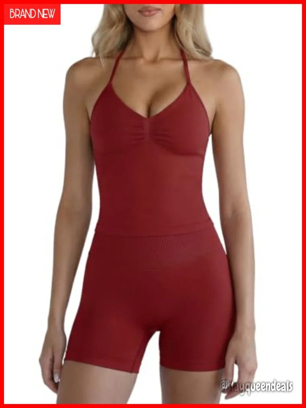 2 Piece Workout Set Halter Tank Top High Waist Shorts Nylon Spandex